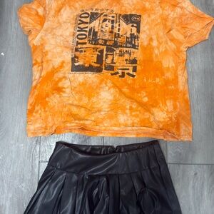 Haute Monde Black Leather Skirt & Tokyo Graphic T shirt bundle